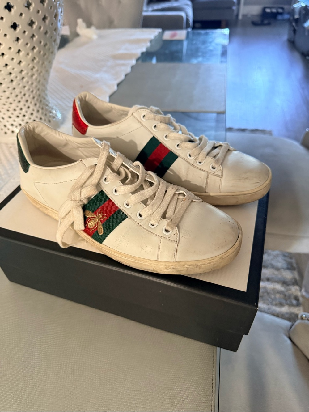 Gucci White Leather Sneaker Interior Detail